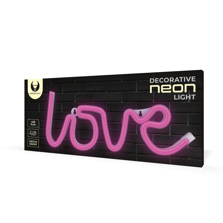 Neon LED-valo LOVE pinkki Lepakko + USB FLNE05 Forever Light