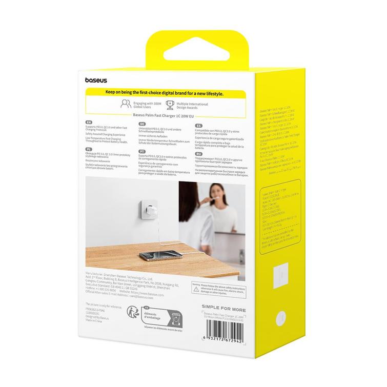 Baseus Palm -pikalaturi 1C 20W USB-C Kuunvalkoinen