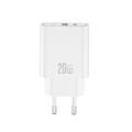 XO sein&auml;laturi CE40 PD 20W 1x USB-C 1x USB Valkoinen ja USB-C&ndash;USB-C-kaapeli