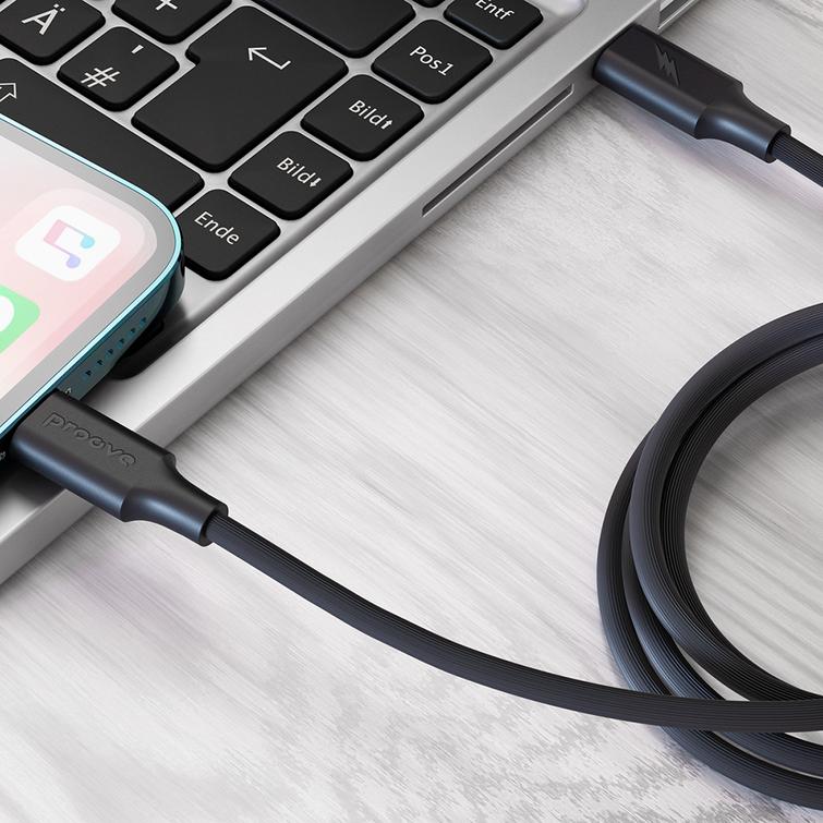 Proove kaapeli Raidallinen Silikoni USB-C - Lightning 1m 3A musta