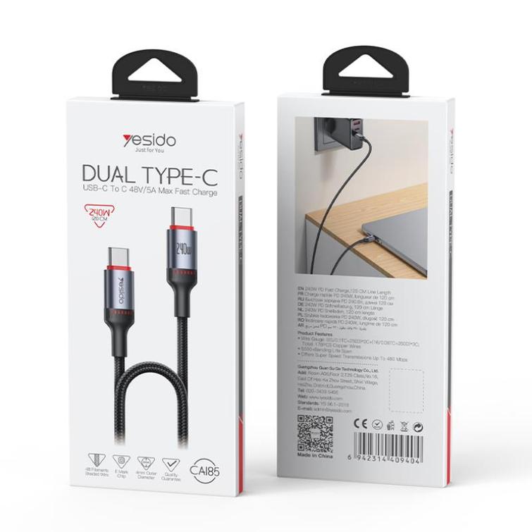 YESIDO CABLE CA185 240W TYPE-C/TYPE-C 1.2M 5A BLACK