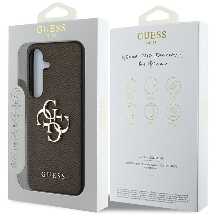 Guess HC PU Grained Big 4G and Classic Logo -suojakuori Samsung Galaxy S25:lle, ruskea