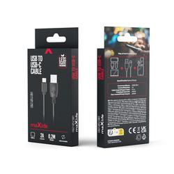 Maxlife-kaapeli USB - USB-C 0,2 m 2A musta