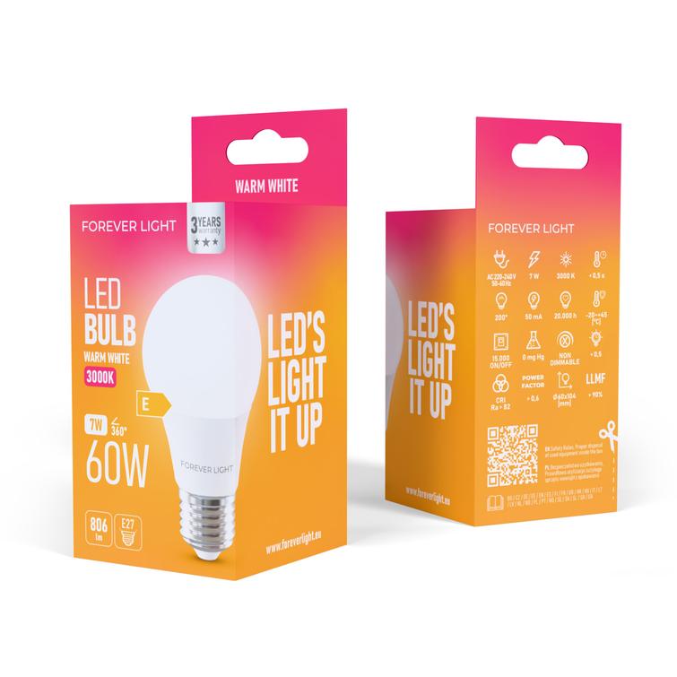 Forever Light LED-lamppu E27 A60 7W 806lm 3000K luokka E