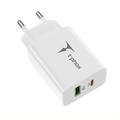 WALL CHARGER T-PHOX SPEEDY USB-C 20W + USB 18W QC 3.0 WHITE