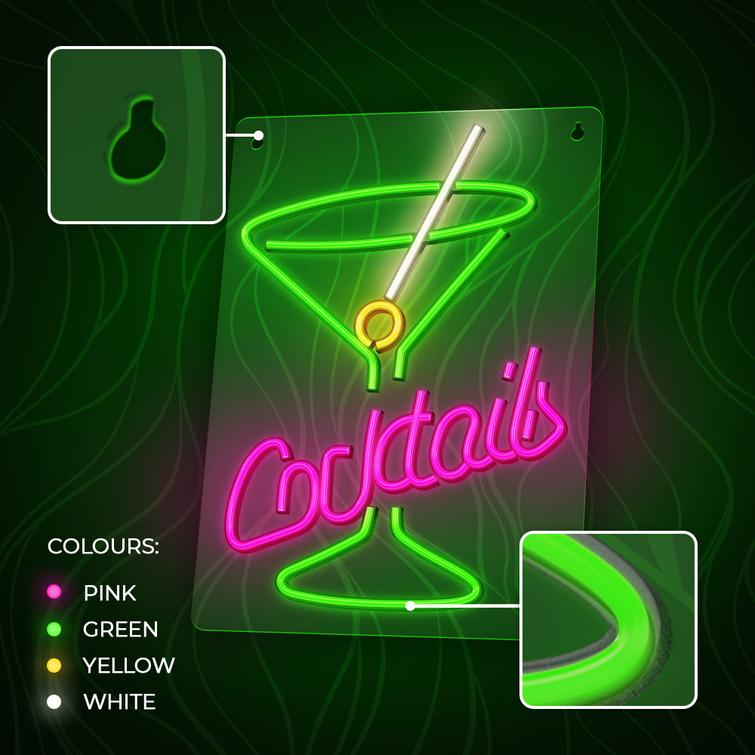 Neon PLEXI LED COCKTAILS -valot, pinkki, vihreä FPNE02X Forever Light
