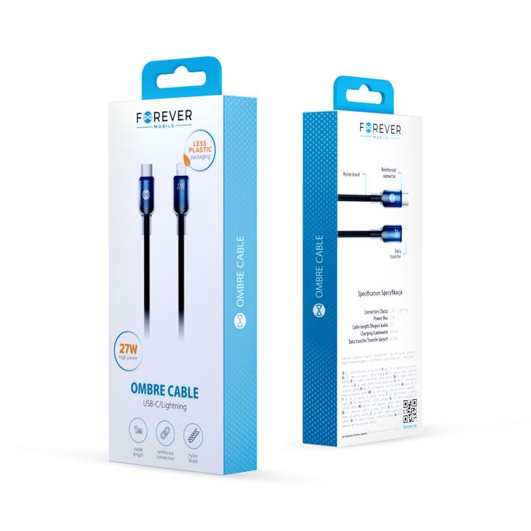 Forever Ombre -kaapeli USB-C - Lightning 1,0 m 27W musta