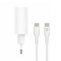 Forever TC-07-30AC PD QC laturi 1x USB-C 1x USB 30W valkoinen + USB-C - USB-C kaapeli 60W