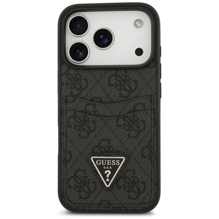 Guess 4G Double Card Triangle -suojakuori iPhone 17 Prolle, musta