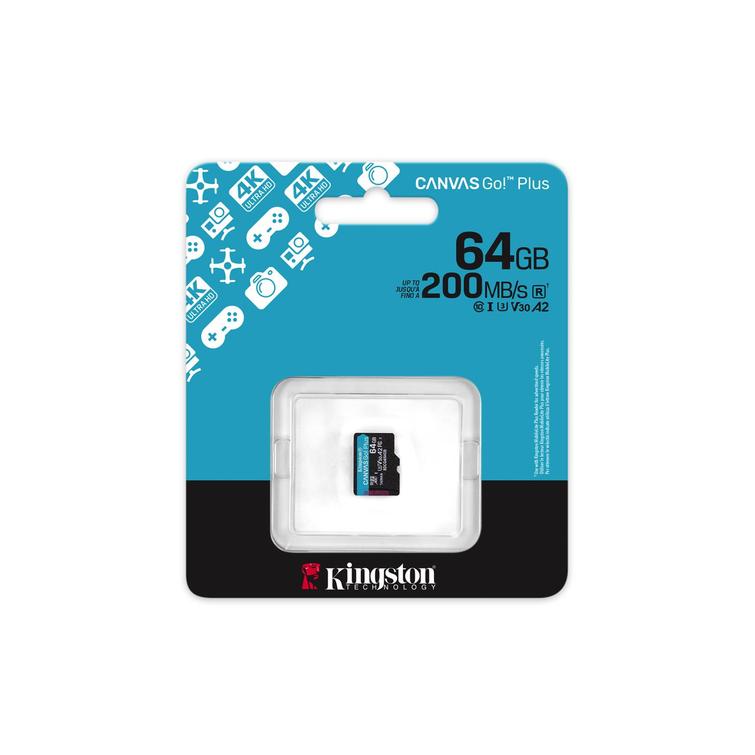 Kingstonin muistikortti 64GB microSDXC Canvas Go Plus Gen4 200MB/s A2 U3 V30