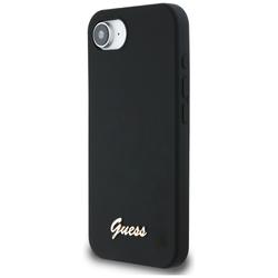 Guess HC Silicone Script Metal Logo -suojakuori iPhone 16e:lle, musta