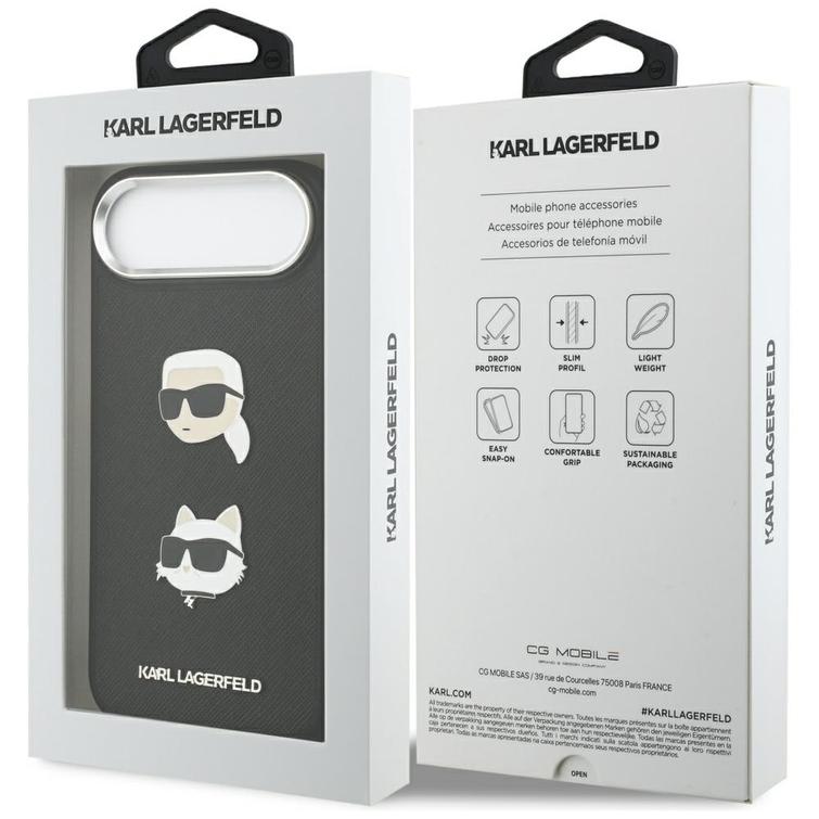 Karl Lagerfeld FW Grained Karl & Choupette Heads Pins & Logo -suojakuori iPhone Airille, musta