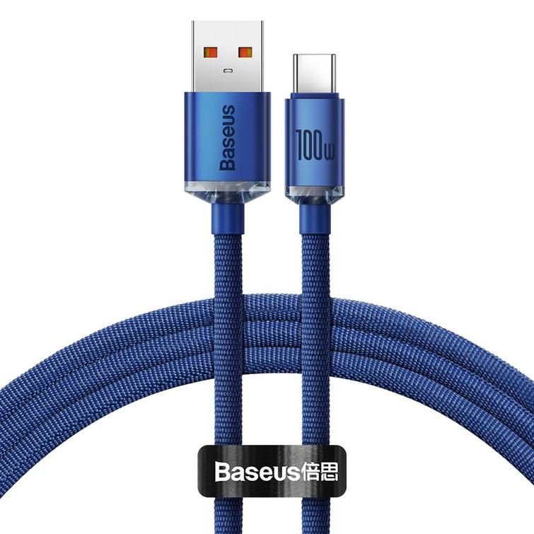 Baseus-kaapeli Crystal Shine USB - USB-C 1,2 m 100W sininen