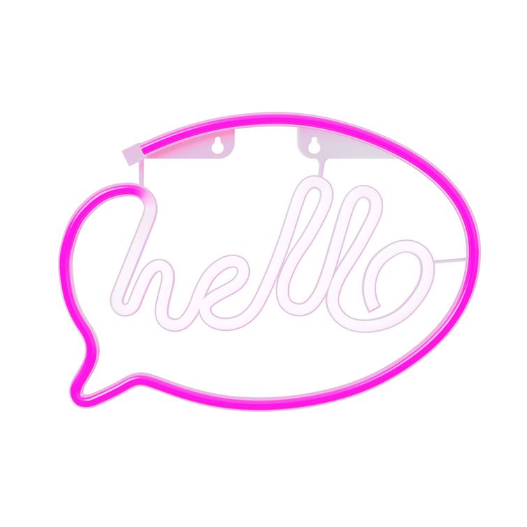 Neon LED-valo HELLO pinkki valkoinen lepakko + USB FLNE15 Forever Light
