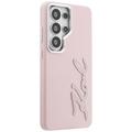 Karl Lagerfeld case Grained Signature Metal Resin Logo for Samsung Galaxy S26 Ultra pink