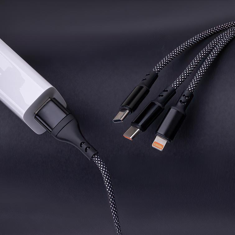 Maxlife ALLin1 -kaapeli USB + USB-C - Lightning + 2x USB-C 1,0 m 66W musta
