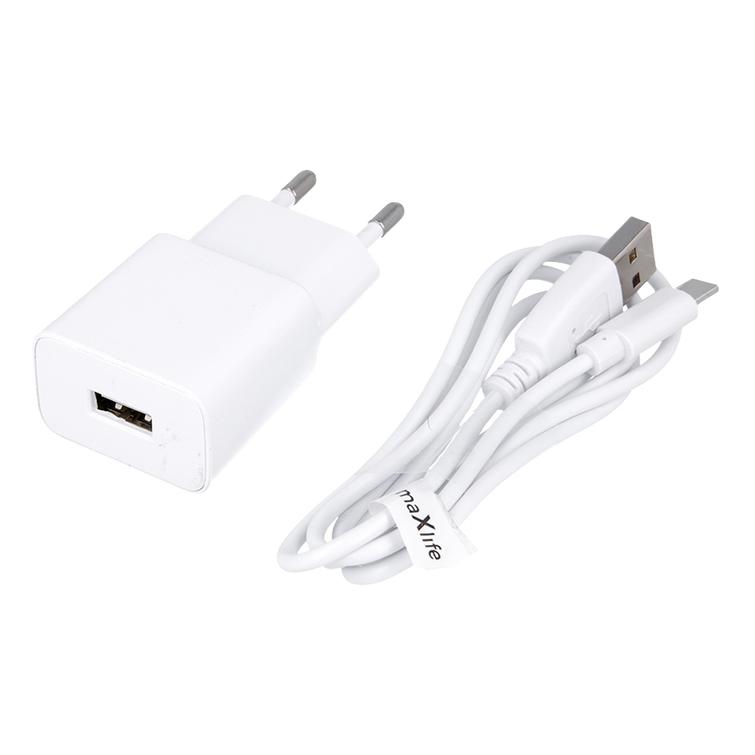 Maxlife MXTC-01 laturi 1x USB 1A valkoinen + USB-C-kaapeli