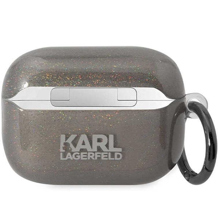 Karl Lagerfeld AirPods Pro 2 -kuulokkeiden suojakuori KLAP2HNKCTGK musta TPU Glitter NFT Karl&Choupette