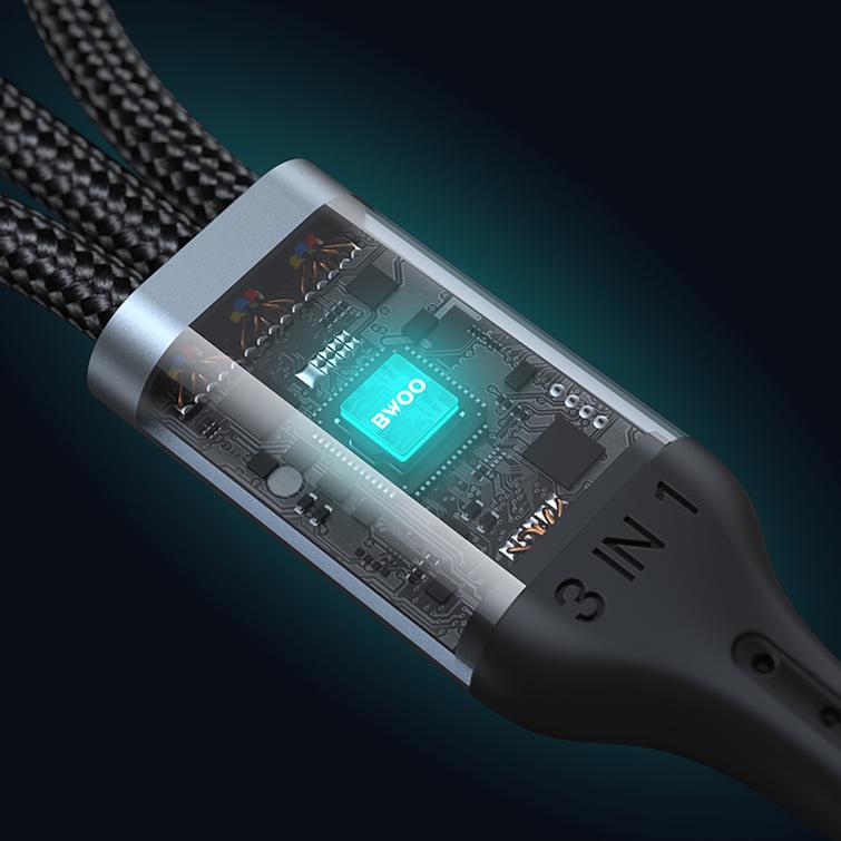 BWOO 3-in-1 -kaapeli USB - USB-C, Lightning, Micro USB 1m 3A X274 musta