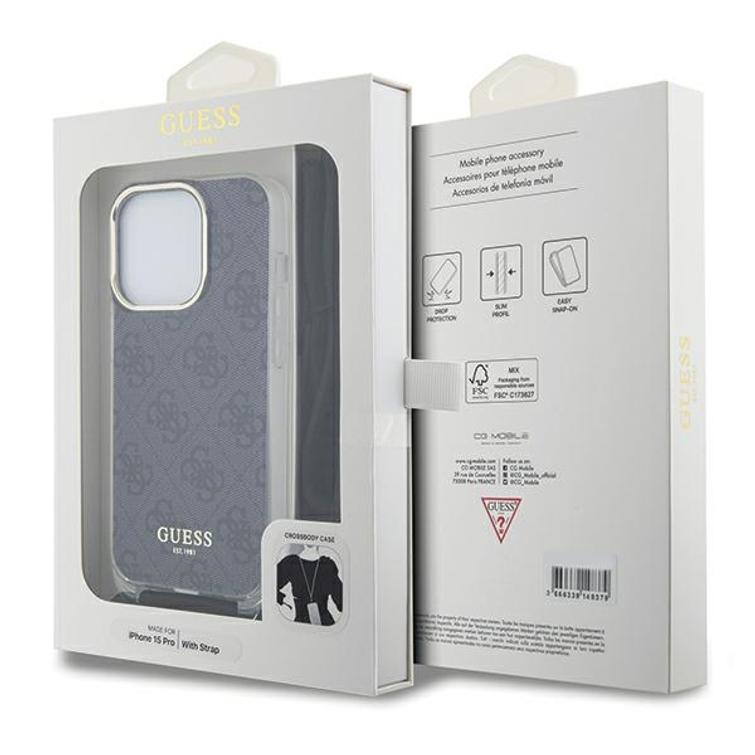 Guess iPhone 15 Pro 6,1" suojakuori GUHCP15LHC4SEK musta HC CROSSBODY CORD 4G PRINT