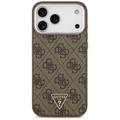 Guess Case Magsafe 4G PU-nahkakotelo kolmiologolla ja hopeisella metallisella kamerakehyksell&auml; iPhone 17 Pro Maxille, ruskea