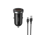 XO autolaturi CC56 PD 30W QC 1x USB 1x USB-C musta + USB - USB-C -kaapeli