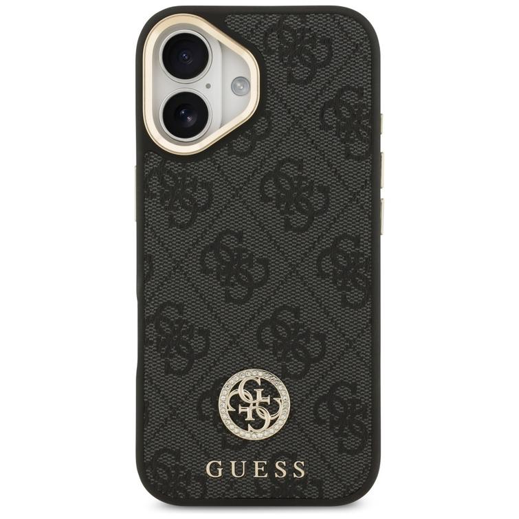 Guess 4G Strass Logo & Big Strap Metal Buttons MagSafe -kotelo iPhone 17:lle, musta