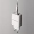 Forever TC-07-30AC PD QC laturi 1x USB-C 1x USB 30W valkoinen + USB-C - USB-C kaapeli 60W
