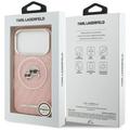 Karl Lagerfeld -kotelo, Magsafe IML -kimallekotelo, metallinen kamerakehys ja napit, Karlin ja Choupetten p&auml;&auml;t KL:n toistuvassa logossa, iPhone 17 Pro, pinkki