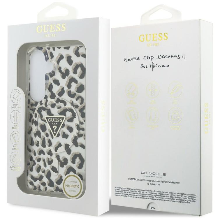Guess case IML Leopard Print Triangle MagSafe for Samsung Galaxy S26 black