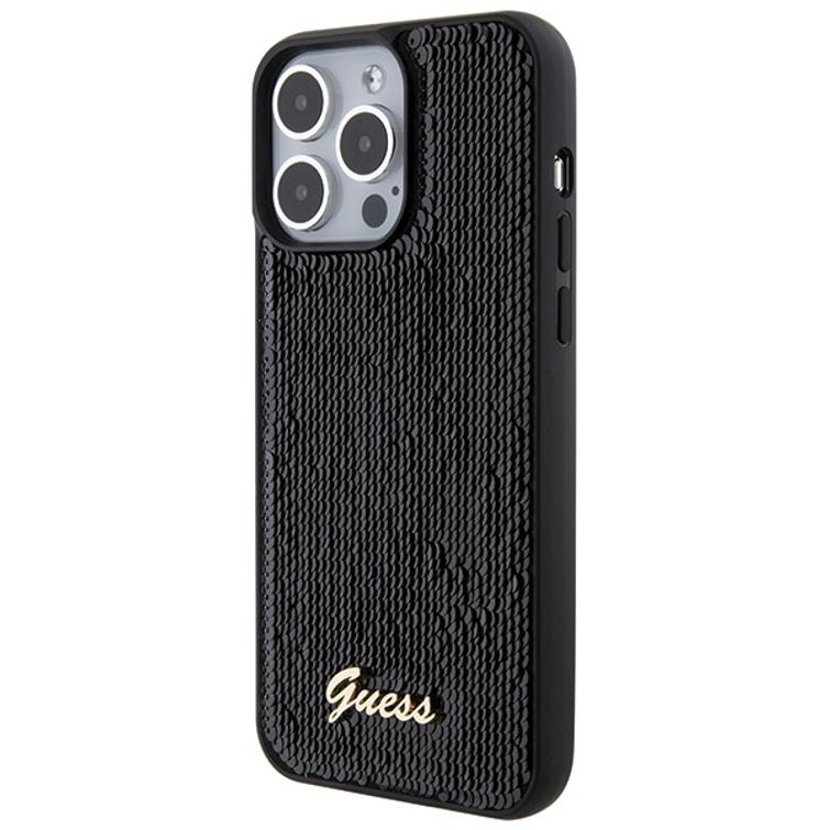 Guess case for iPhone 15 Pro Max 6,7" GUHCP15XPSFDGSK black HC Sequin Script Metal