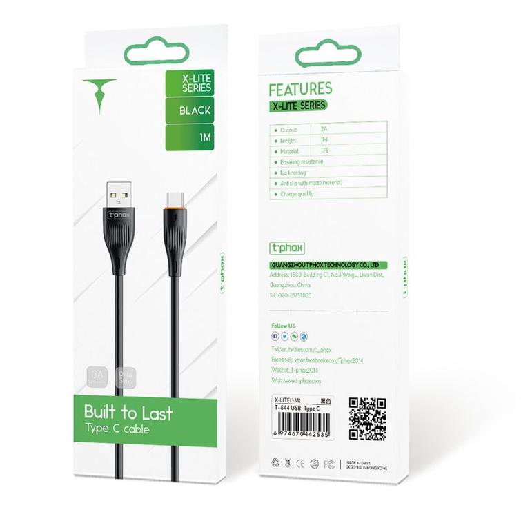 T-PHOX CABLE X-LITE TYPE-C BLACK 1M 3A
