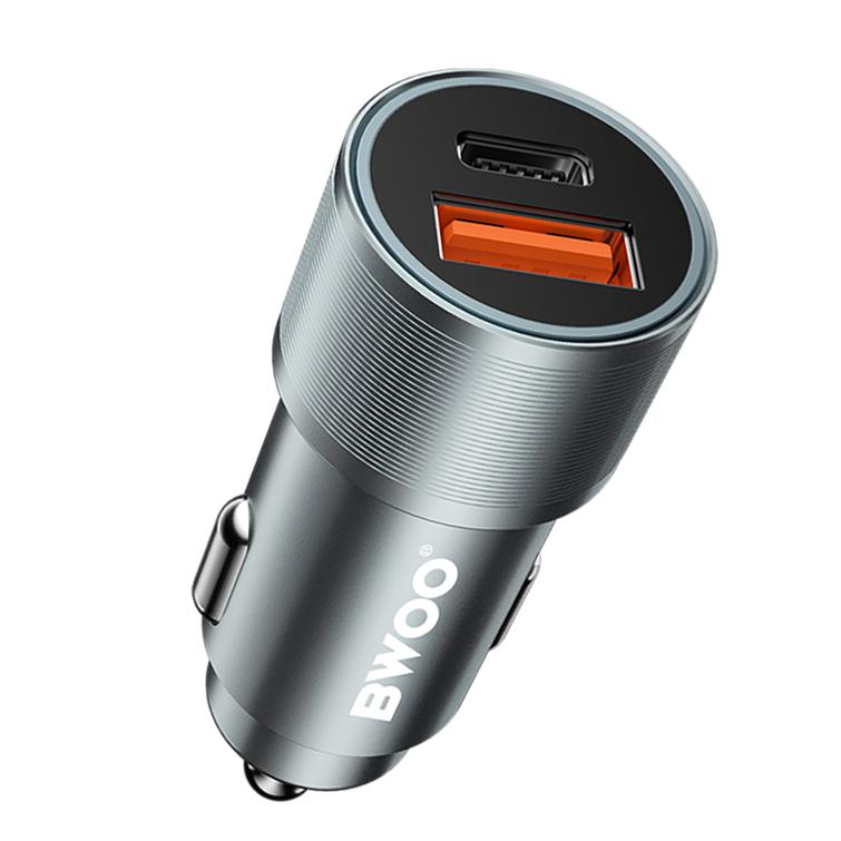 BWOO BO-CC73 PD autolaturi 1x USB-C - USB-A -portti 38W hopea