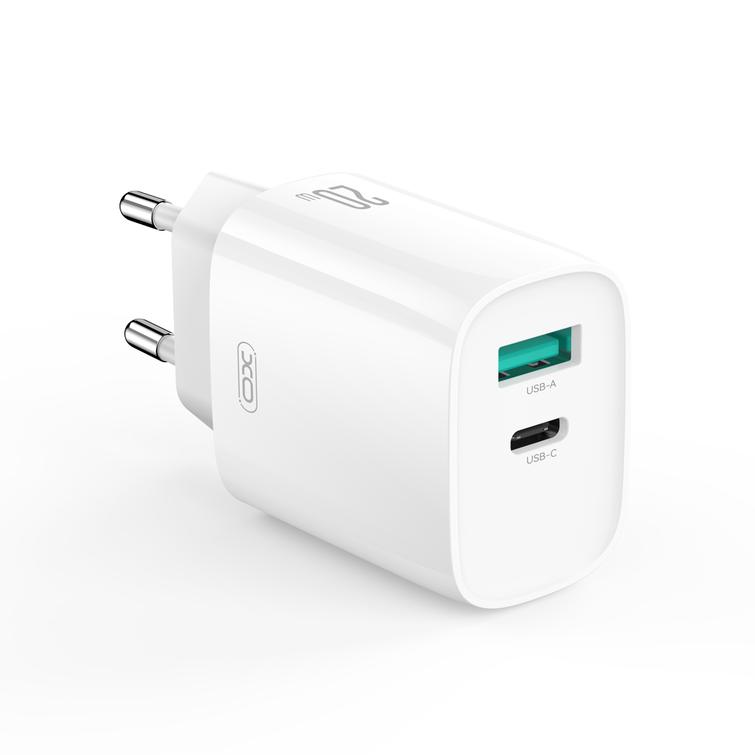 XO-sein&auml;laturi CE29 PD 20W 1x USB-C 1x USB valkoinen