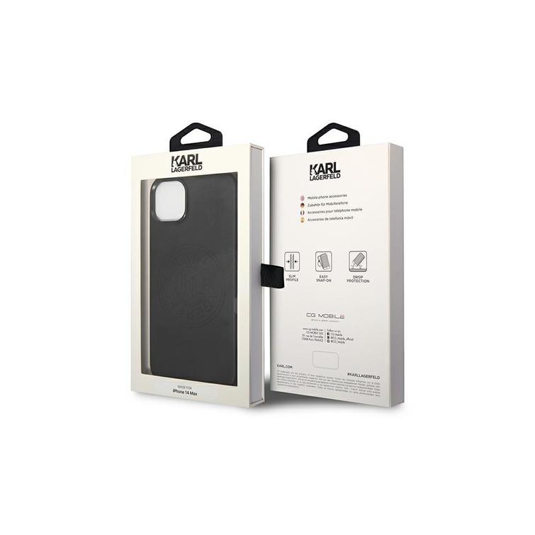 Karl Lagerfeld case for iPhone 14 Plus 6,7" KLHCP14MFWHK black PU Leather case Perforated Logo and Metal Buttons