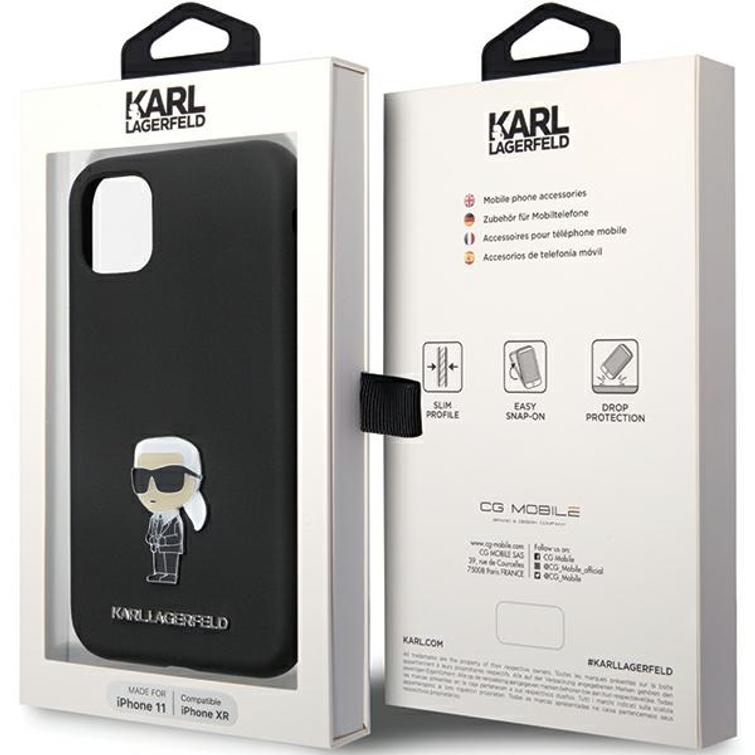 Karl Lagerfeld iPhone 11 -suojakuori KLHCN61SMHKNPK musta HC Silicone Ikonik Metal Pin