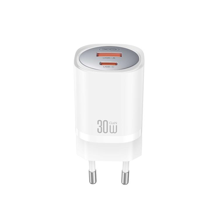 XO-sein&auml;laturi CE21 PD 30W 1x USB-C 1x USB valkoinen + USB-C-kaapeli - USB-C