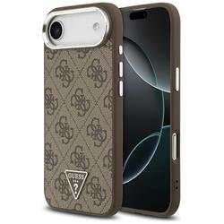 Guess Case Magsafe 4G PU-nahkakotelo kolmiologolla ja hopeisella metallisella kamerakehyksellä iPhone 17 Air Brownille