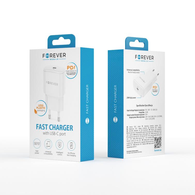 Forever TC-01-20C PD QC laturi 1x USB-C 20W valkoinen