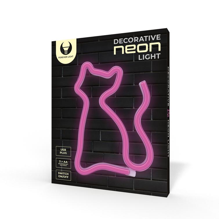 Neon LED-valo CAT pinkki Lepakko + USB FLNE04 Forever Light