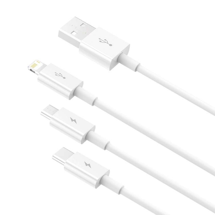 Baseus-kaapeli 3in1 Superior USB - Lightning + USB-C + microUSB 1,5 m 3,5A valkoinen