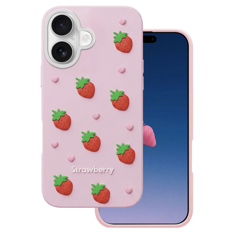 Strawberry-kuori iPhone 16 6,1" pinkki