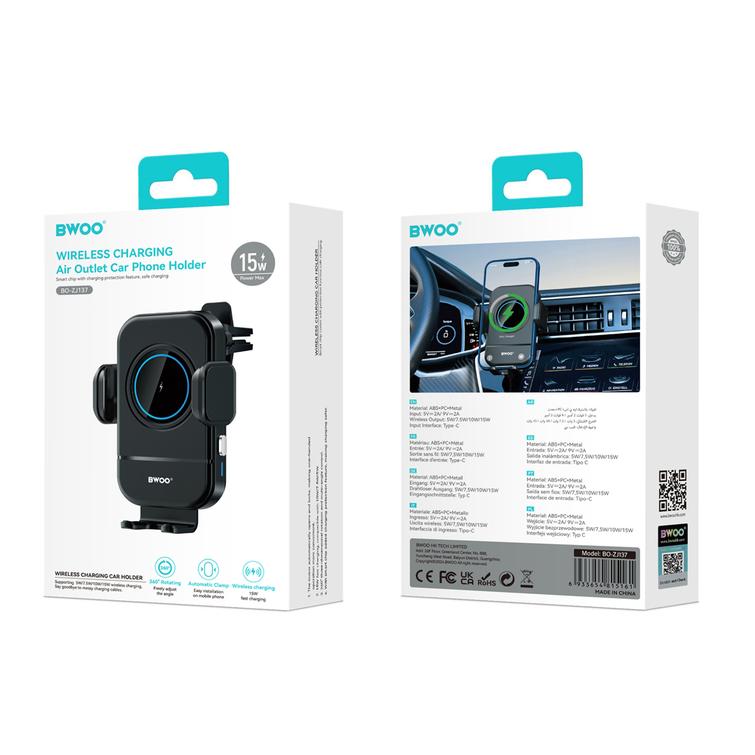 BWOO Automaattinen 15 W Langaton Laturi Autoteline ZJ137