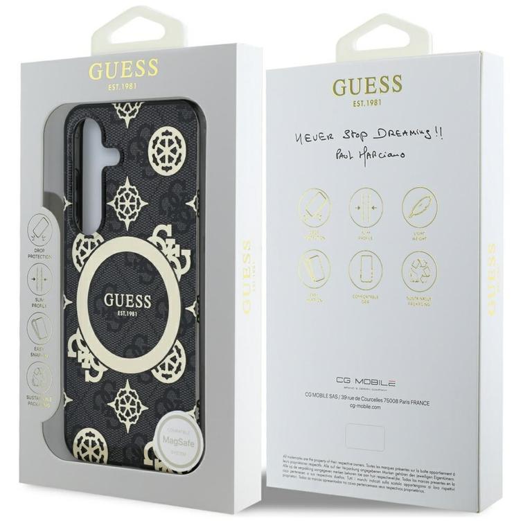 Guess HC Magnetic IML Peony on 4G -taustakuori Samsung Galaxy S25:lle, musta