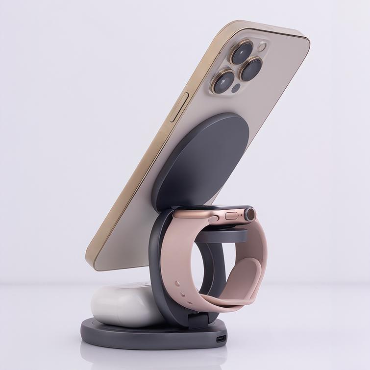 Forever MAWC-200 magneettinen langaton laturi 15W harmaa 3in1