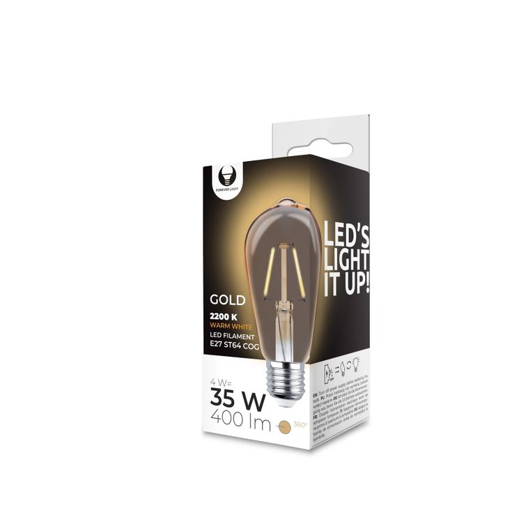LED-lamppu filamentti E27 ST64 4W 230V 2200K 400lm COG kulta Forever Light
