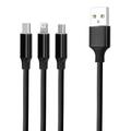 Forever 3in1 -kaapeli USB - Lightning + USB-C + microUSB 1,2 m 2A musta