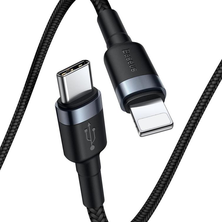 Baseus Cafule PD USB-C - Lightning-kaapeli 1,0 m harmaanmusta 18W