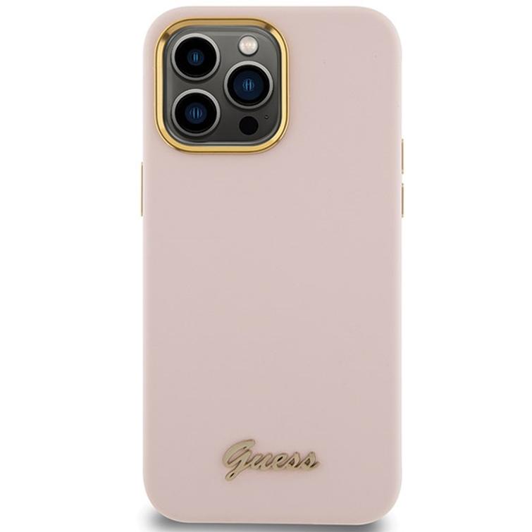 Guess iPhone 15 Pro 6,1" suojakuori GUHCP15LSMBSLP pinkki HC SILICONE SCRIPT METAL LOGO & FRAME