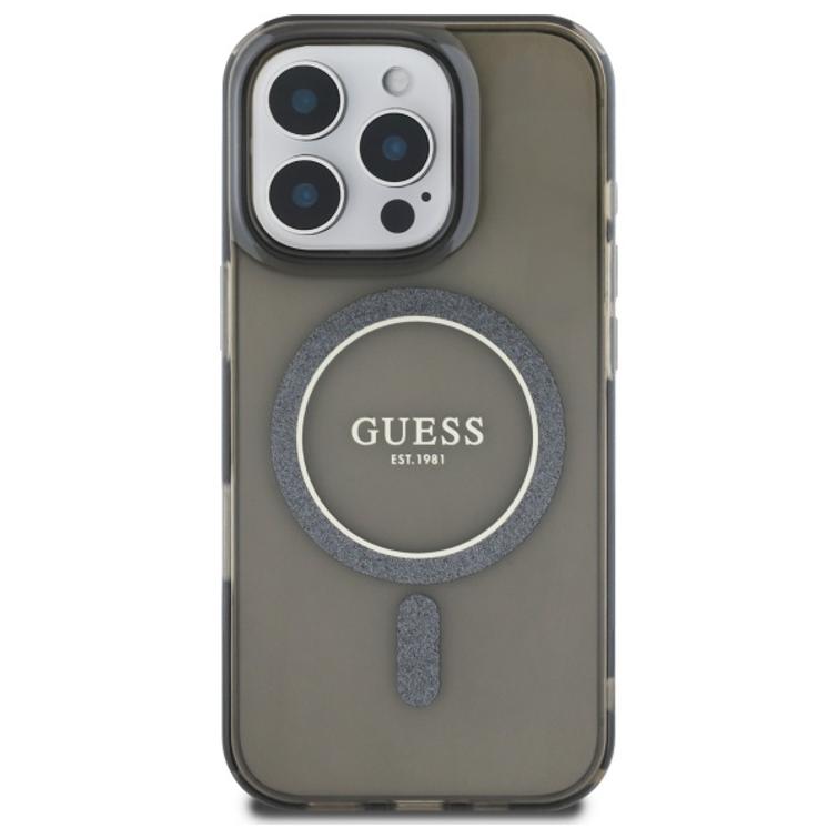 Guess HC MagSafe IML Glitter Circle -suojakuori iPhone 16 Pro Max 6,9":lle, musta